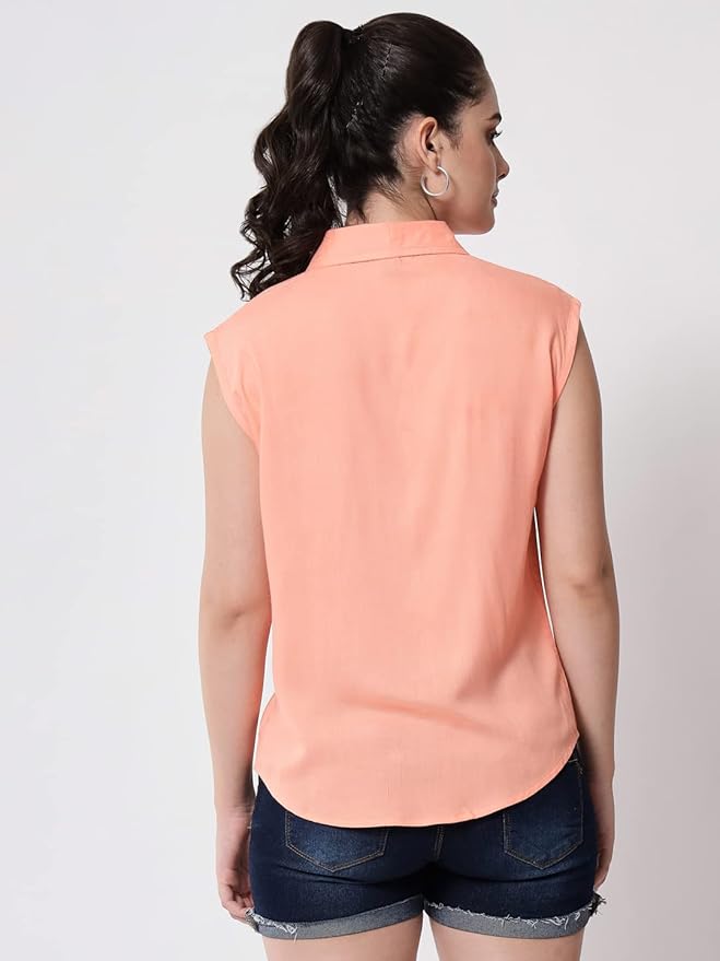 Women Regular Fit Solid Casual Sleevesless Shirt