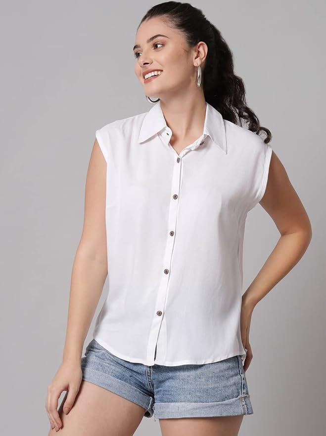 Women Regular Fit Solid Casual Sleevesless Shirt