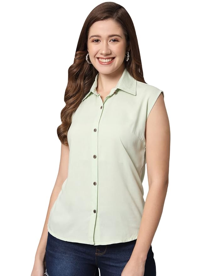 Women Regular Fit Solid Casual Sleevesless Shirt