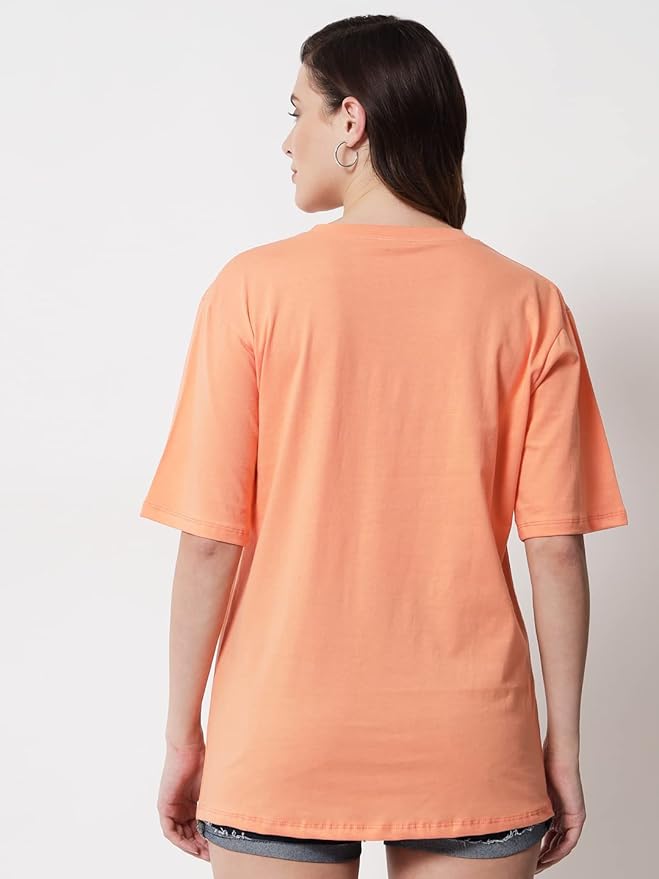 Women's Pure Cotton Casual Oversized Round Neck Drop Shoulder Tshirt