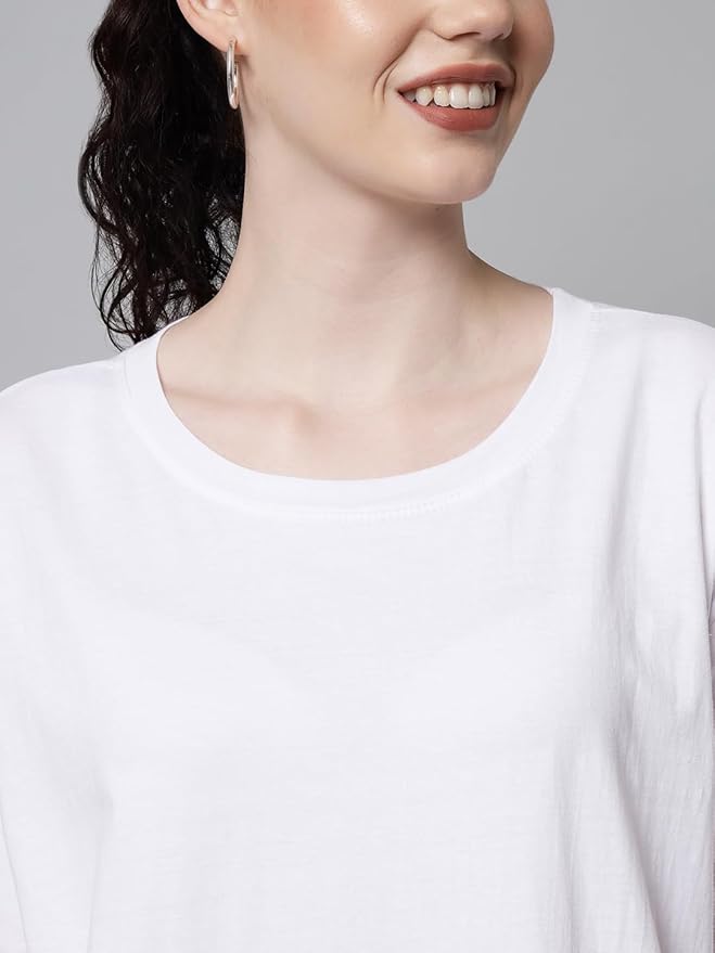 Women's Pure Cotton Casual Oversized Round Neck Drop Shoulder Tshirt