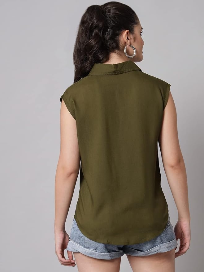 Women Regular Fit Solid Casual Sleevesless Shirt