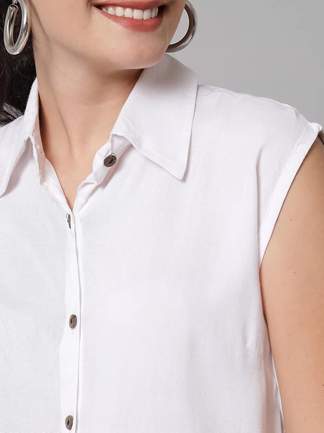 Women Regular Fit Solid Casual Sleevesless Shirt