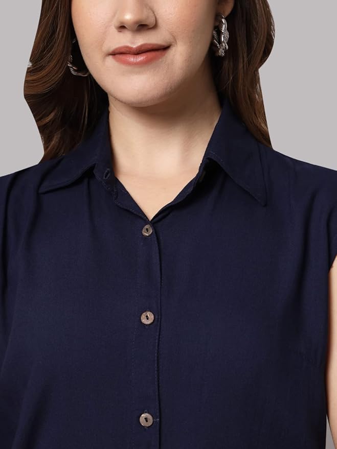 Women Regular Fit Solid Casual Sleevesless Shirt