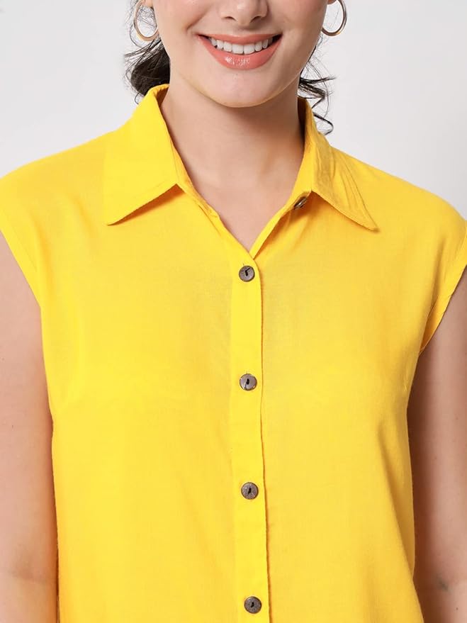 Women Regular Fit Solid Casual Sleevesless Shirt