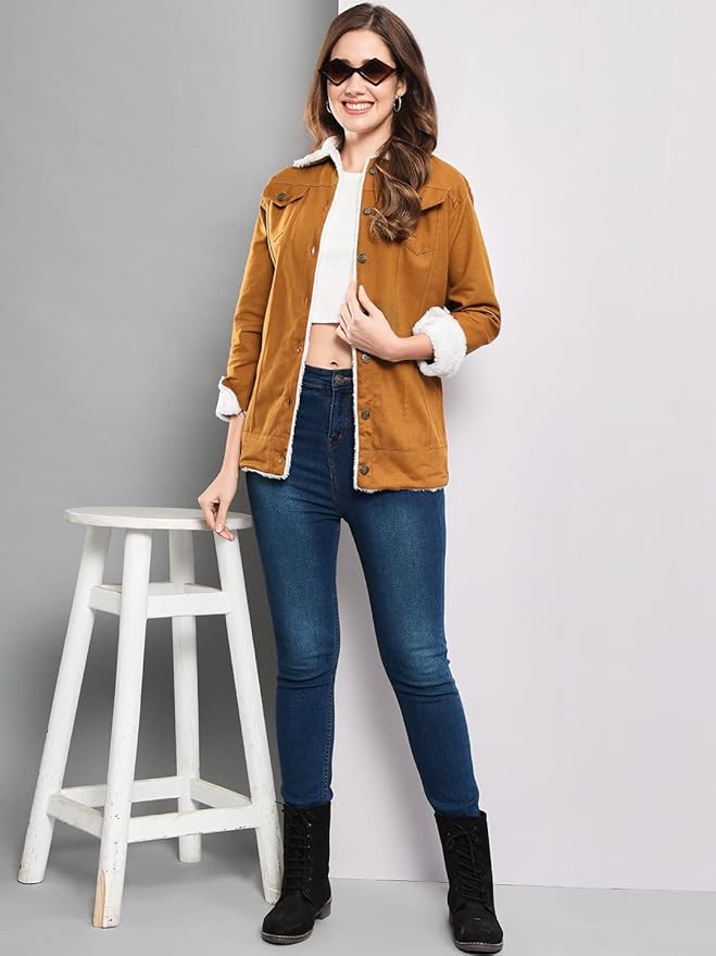 Women Cotton Blend Full Sleeve Solid Long Knee Length Jacket