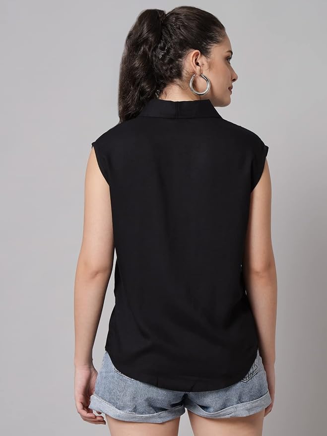 Women Regular Fit Solid Casual Sleevesless Shirt