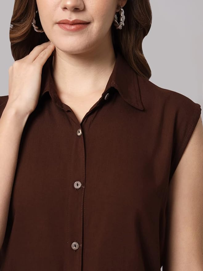 Women Regular Fit Solid Casual Sleevesless Shirt