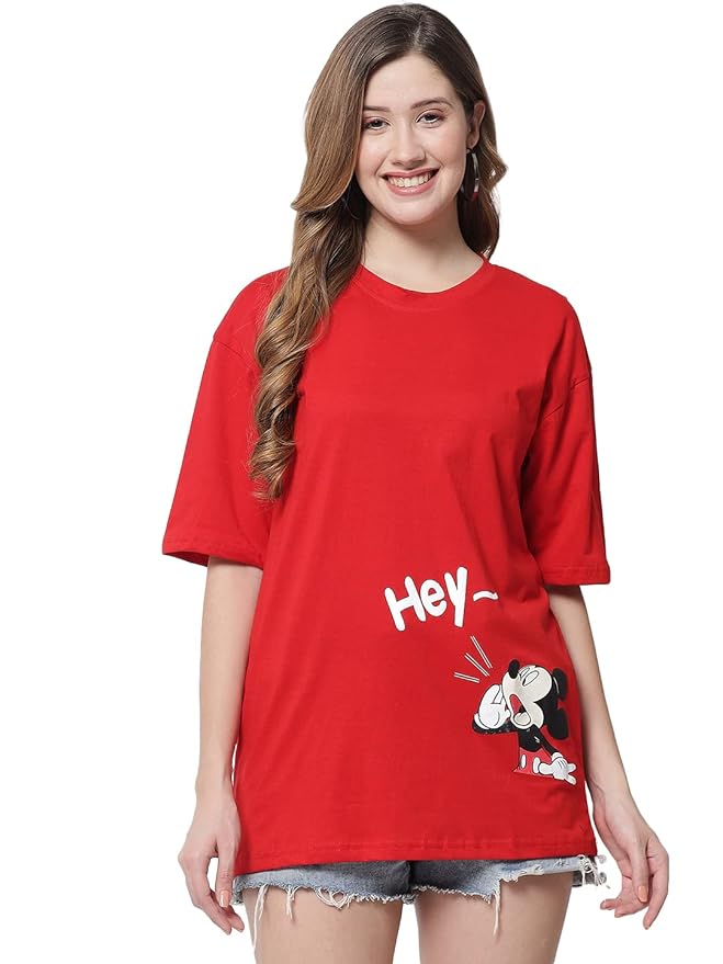 Women's Pure Cotton Casual Oversized Printed Loose T Shirt
