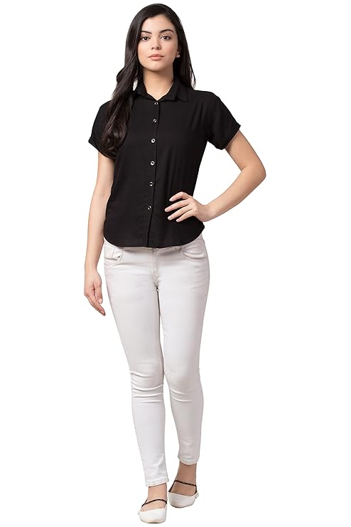 Women Regular Fit Solid Casual Half Sleeves Shirt