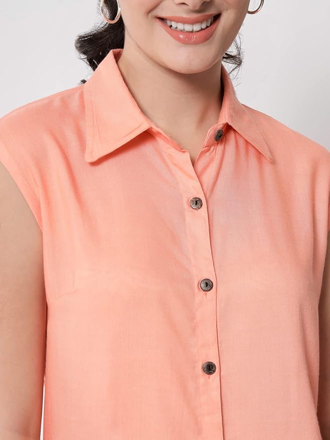 Women Regular Fit Solid Casual Sleevesless Shirt