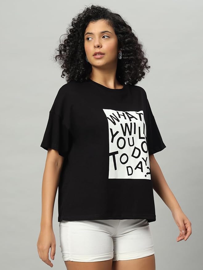 Women's Pure Cotton Casual Printed Oversized Round Neck Tshirt