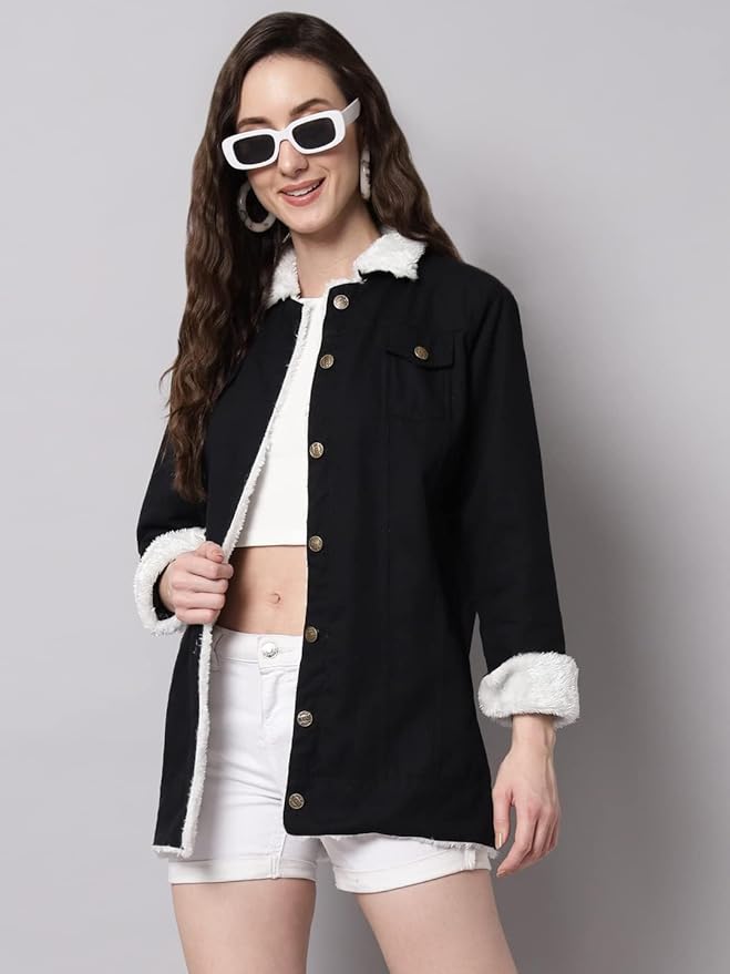 Women Cotton Blend Full Sleeve Solid Long Knee Length Jacket