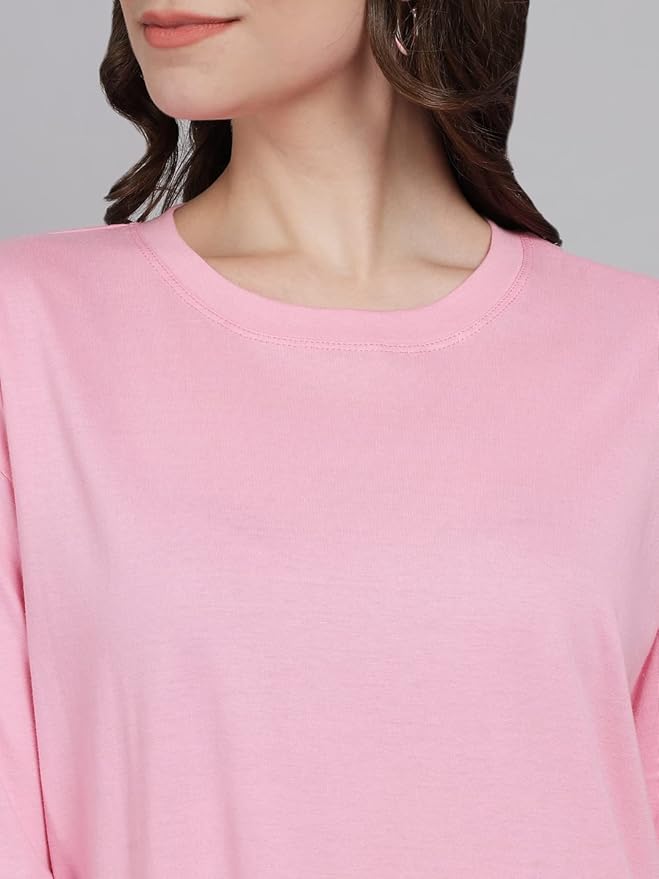 Women's Pure Cotton Casual Oversized Round Neck Drop Shoulder Tshirt