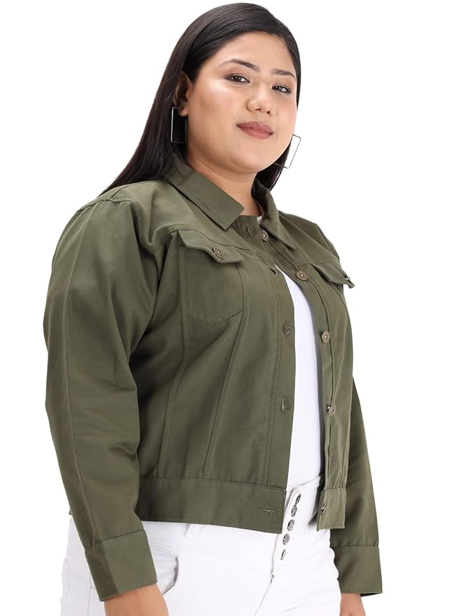 Cotton Blend Standard Length Full Sleeve Solid Women Casual Jacket