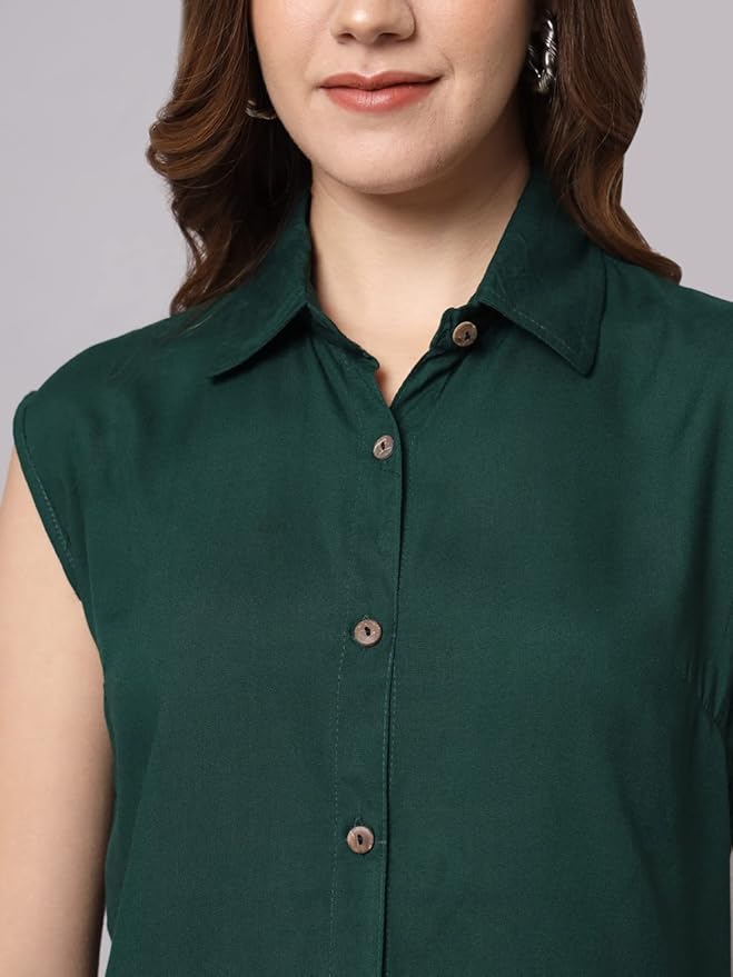 Women Regular Fit Solid Casual Sleevesless Shirt