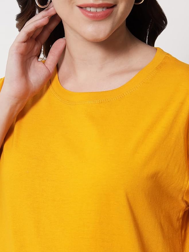 Women's Pure Cotton Casual Oversized Round Neck Drop Shoulder Tshirt