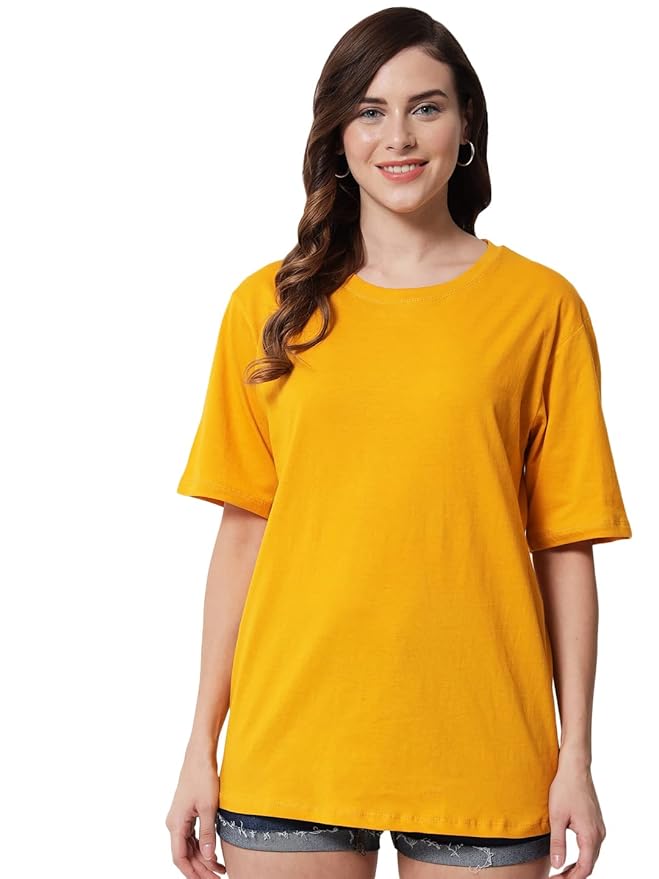 Women's Pure Cotton Casual Oversized Round Neck Drop Shoulder Tshirt