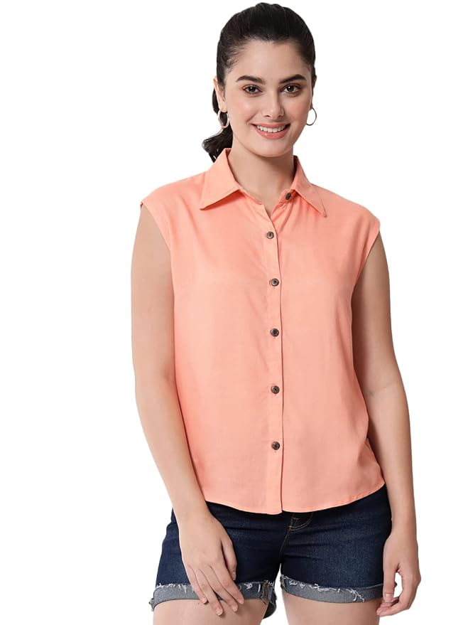 Women Regular Fit Solid Casual Sleevesless Shirt