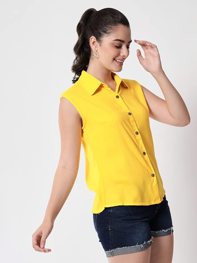 Women Regular Fit Solid Casual Sleevesless Shirt