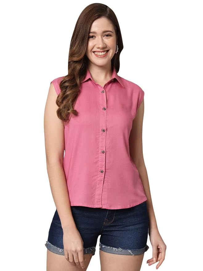 Women Regular Fit Solid Casual Sleevesless Shirt