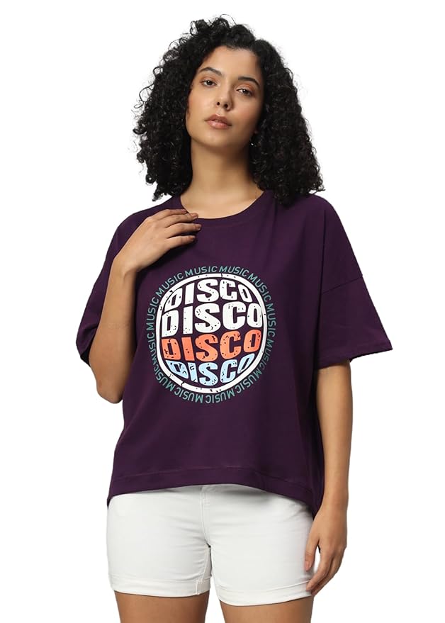 Women's Pure Cotton Casual Printed Oversized Round Neck Tshirt