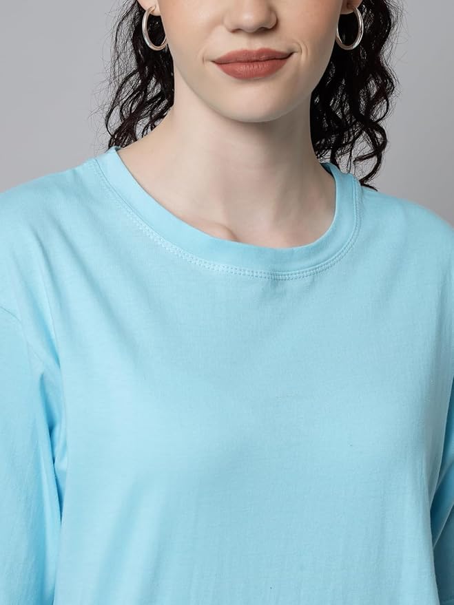 Women's Pure Cotton Casual Oversized Round Neck Drop Shoulder Tshirt