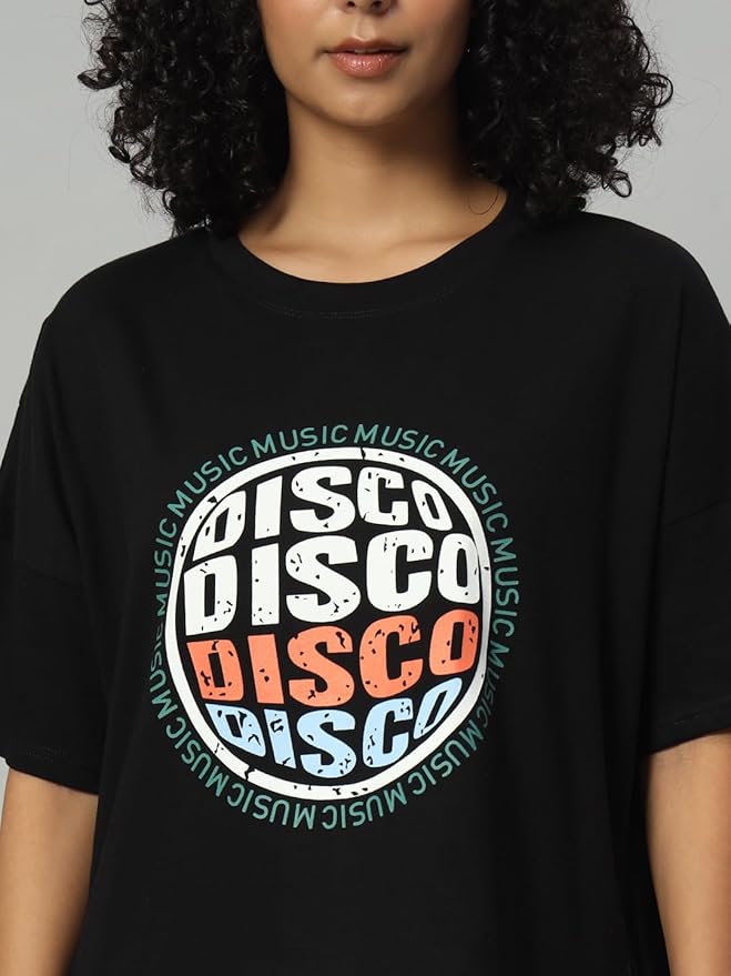 Women's Pure Cotton Casual Printed Oversized Round Neck Tshirt
