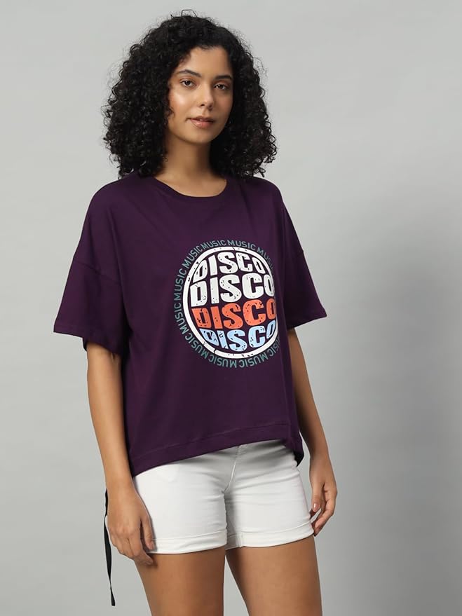 Women's Pure Cotton Casual Printed Oversized Round Neck Tshirt