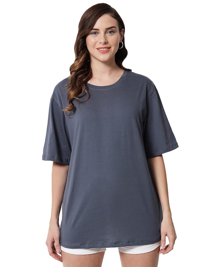 Women's Pure Cotton Casual Oversized Round Neck Drop Shoulder Tshirt