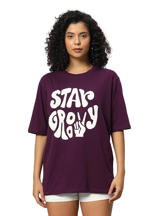 Women's Pure Cotton Casual Printed Oversized Round Neck Tshirt