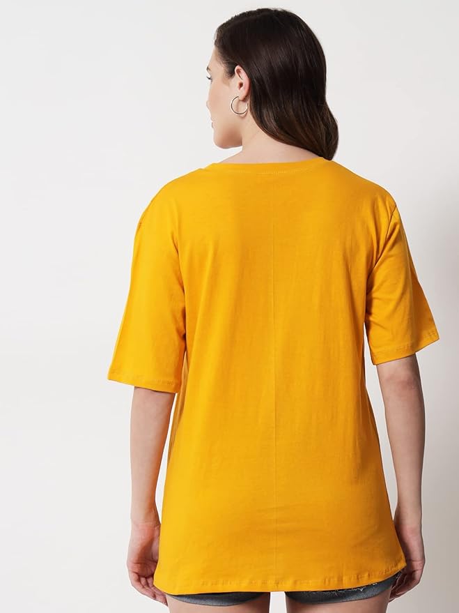 Women's Pure Cotton Casual Oversized Round Neck Drop Shoulder Tshirt
