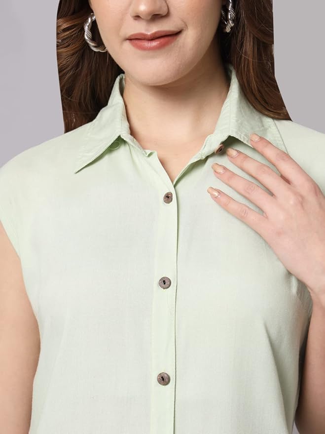 Women Regular Fit Solid Casual Sleevesless Shirt