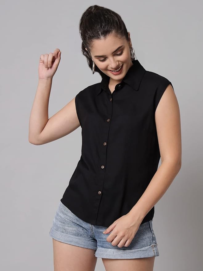 Women Regular Fit Solid Casual Sleevesless Shirt