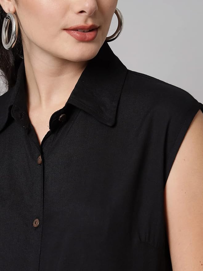 Women Regular Fit Solid Casual Sleevesless Shirt