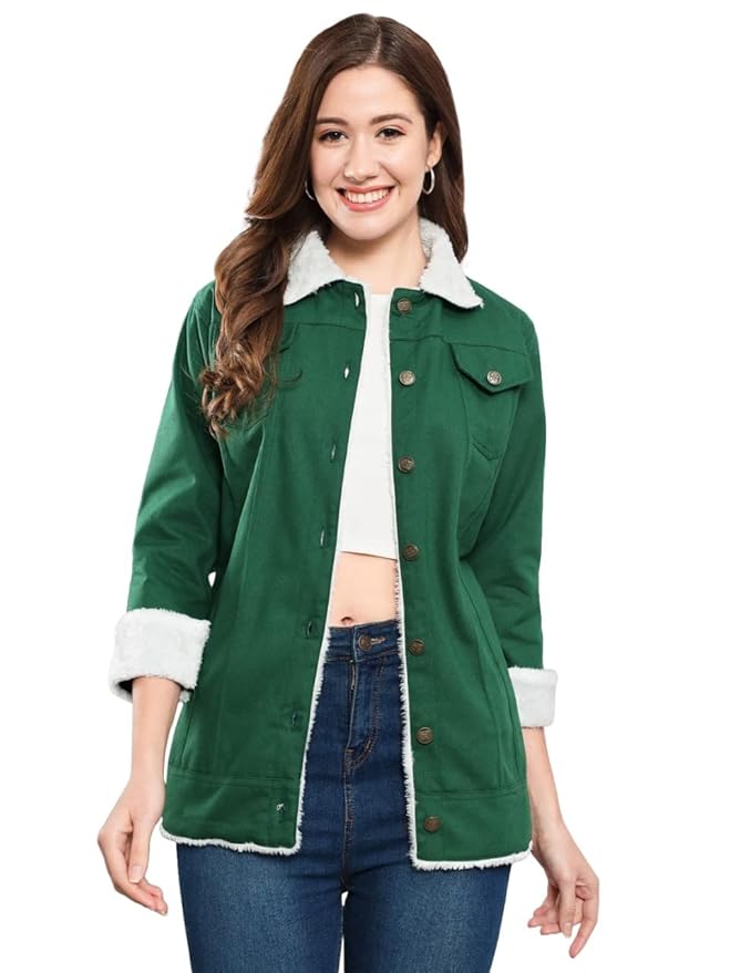 Women Cotton Blend Full Sleeve Solid Long Knee Length Jacket