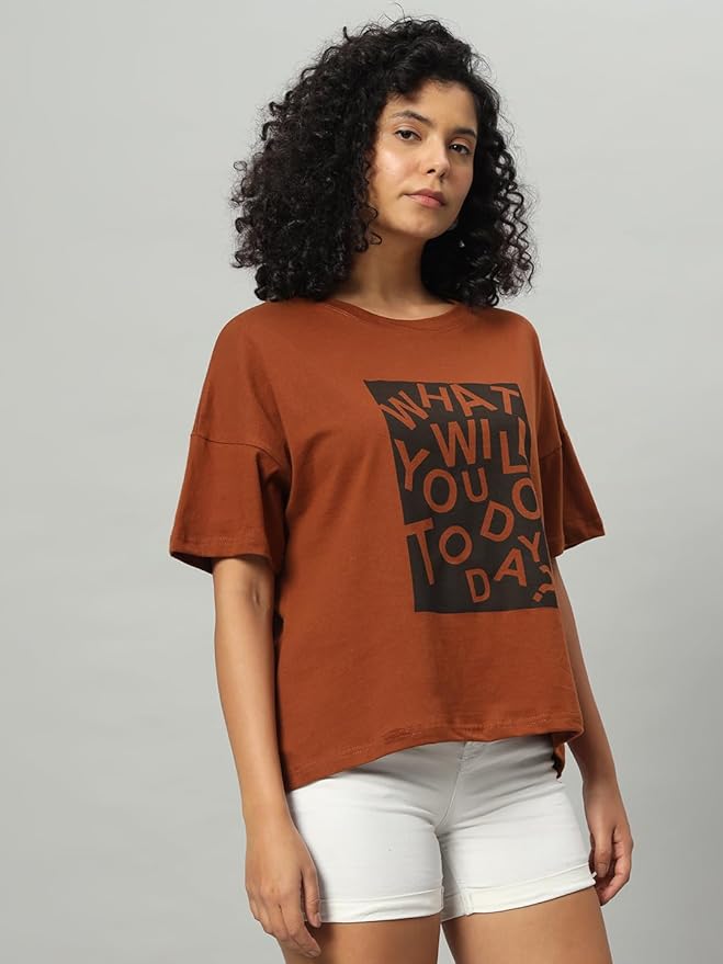 Women's Pure Cotton Casual Printed Oversized Round Neck Tshirt