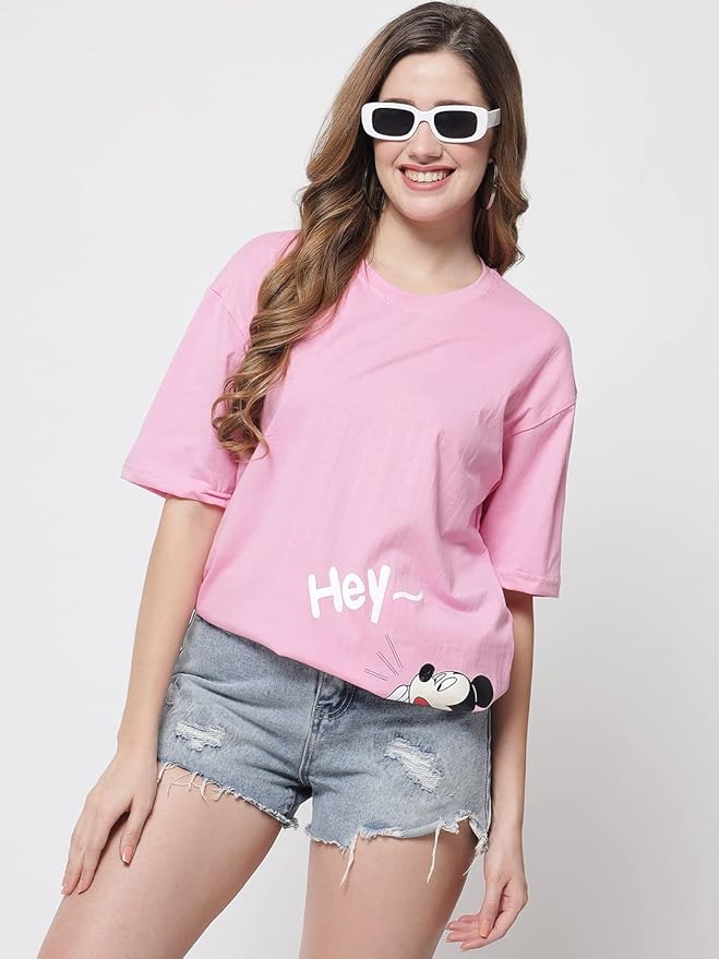 Women's Pure Cotton Casual Oversized Printed Loose T Shirt