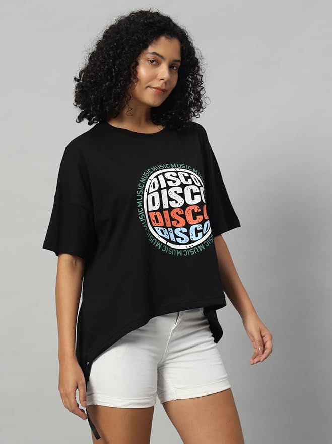 Women's Pure Cotton Casual Printed Oversized Round Neck Tshirt