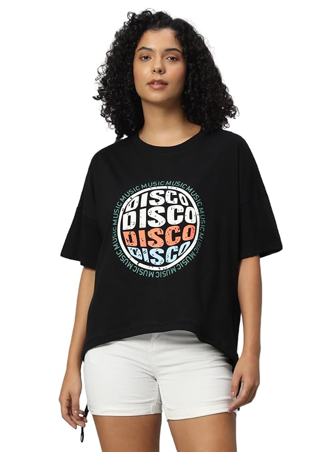 Women's Pure Cotton Casual Printed Oversized Round Neck Tshirt