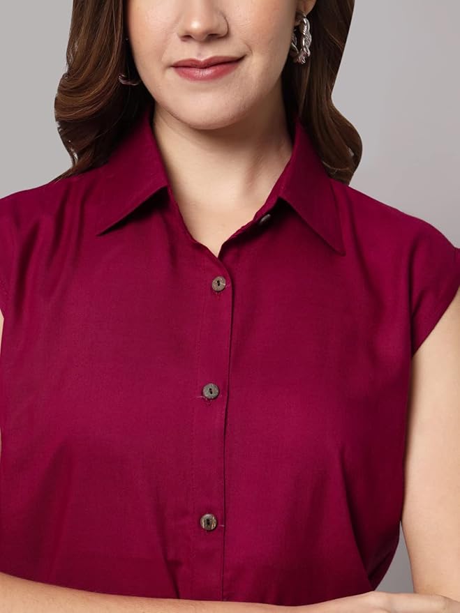 Women Regular Fit Solid Casual Sleevesless Shirt