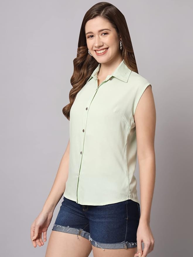 Women Regular Fit Solid Casual Sleevesless Shirt