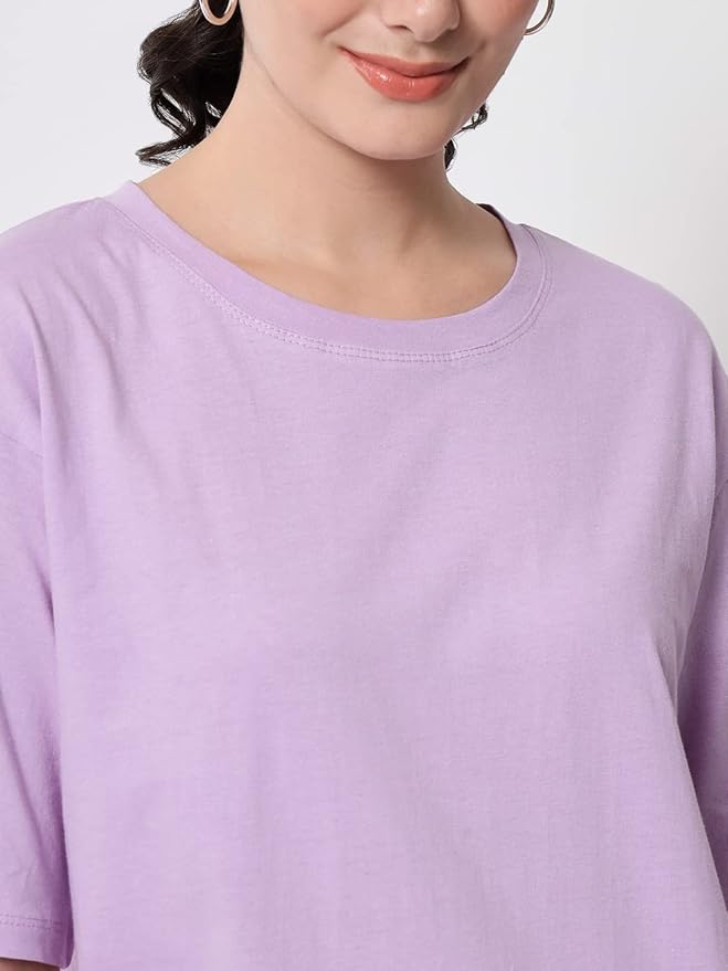 Women's Pure Cotton Casual Oversized Round Neck Drop Shoulder Tshirt