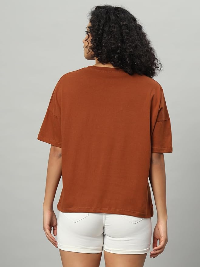 Women's Pure Cotton Casual Printed Oversized Round Neck Tshirt