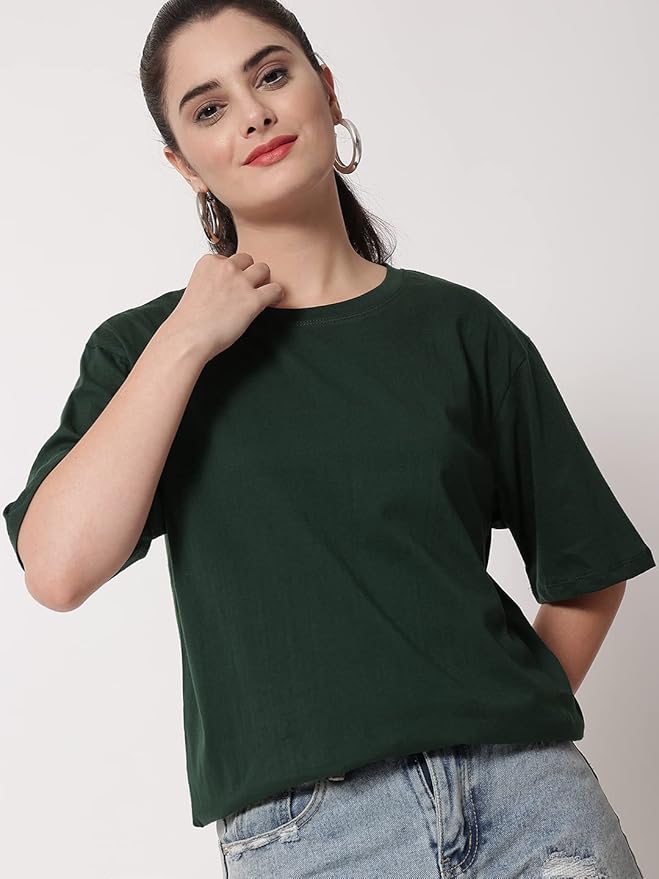 Women's Pure Cotton Casual Oversized Round Neck Drop Shoulder Tshirt