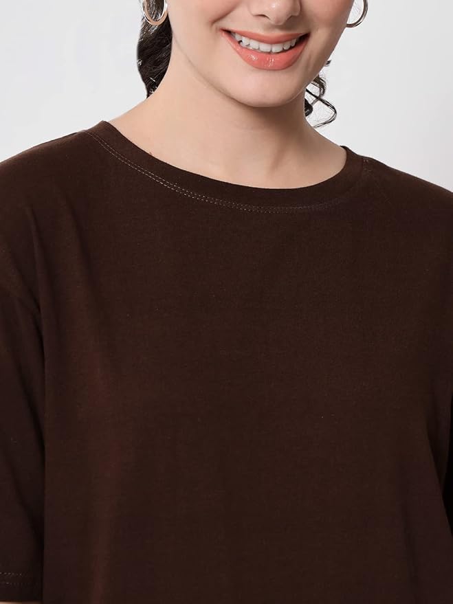 Women's Pure Cotton Casual Oversized Round Neck Drop Shoulder Tshirt