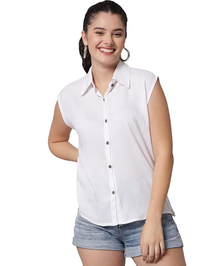 Women Regular Fit Solid Casual Sleevesless Shirt