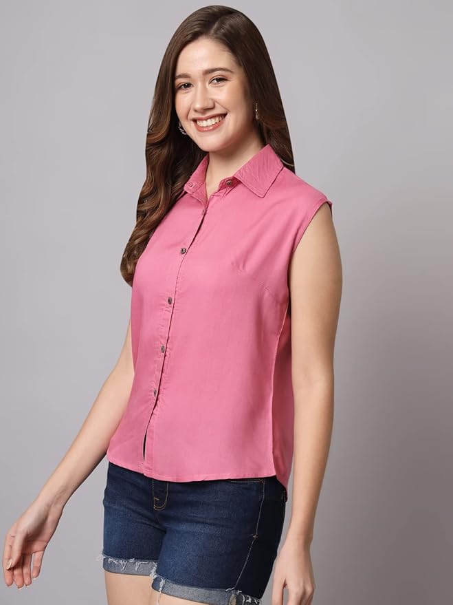 Women Regular Fit Solid Casual Sleevesless Shirt