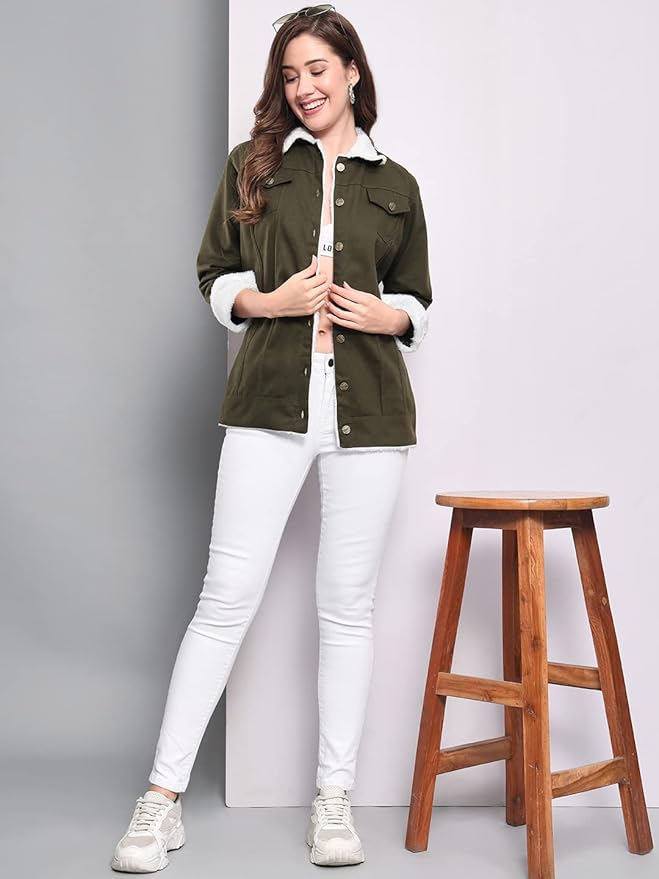 Women Cotton Blend Full Sleeve Solid Long Knee Length Jacket