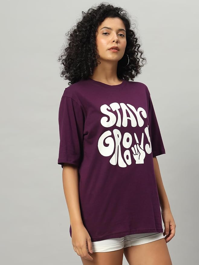 Women's Pure Cotton Casual Printed Oversized Round Neck Tshirt